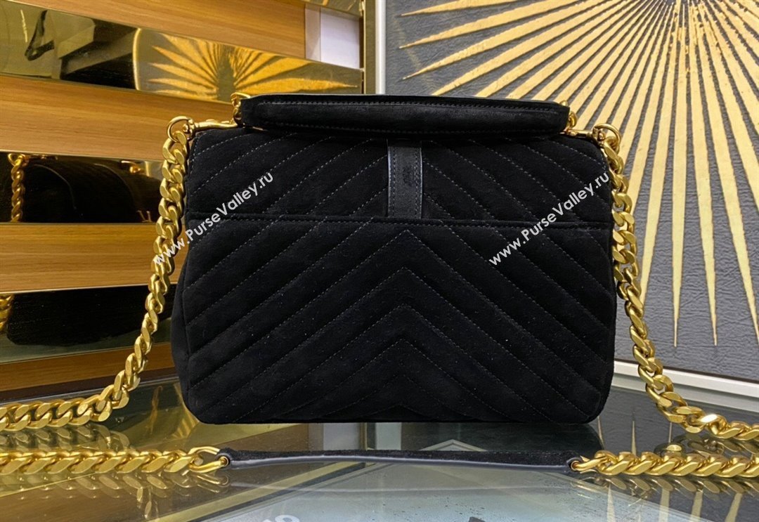 Saint Laurent College Medium Chain Bag in Quilted Suede 487213 Black 2024 (YY-240118094)