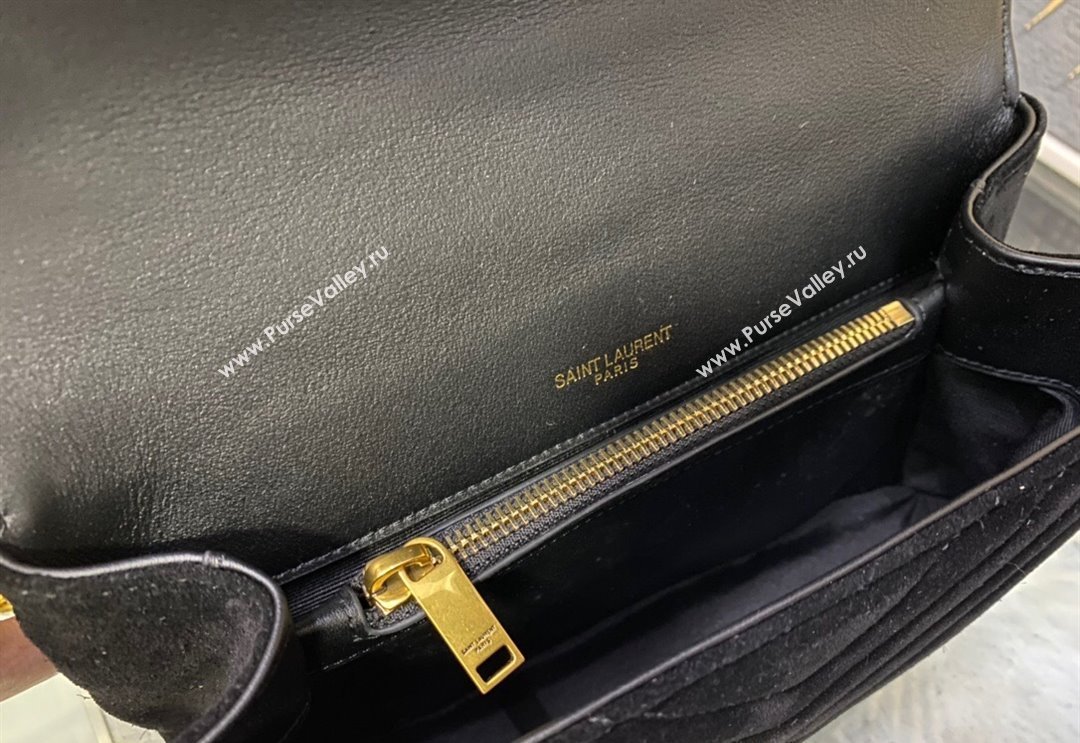 Saint Laurent College Medium Chain Bag in Quilted Suede 487213 Black 2024 (YY-240118094)