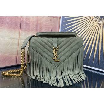 Saint Laurent College Suede Medium Chain Bag with Fringe 487213 Green 2024 (YY-240118095)