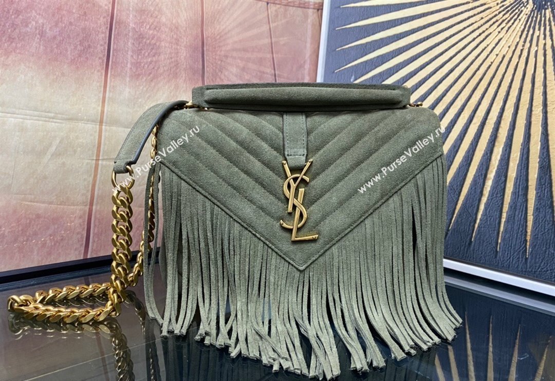 Saint Laurent College Suede Medium Chain Bag with Fringe 487213 Green 2024 (YY-240118095)