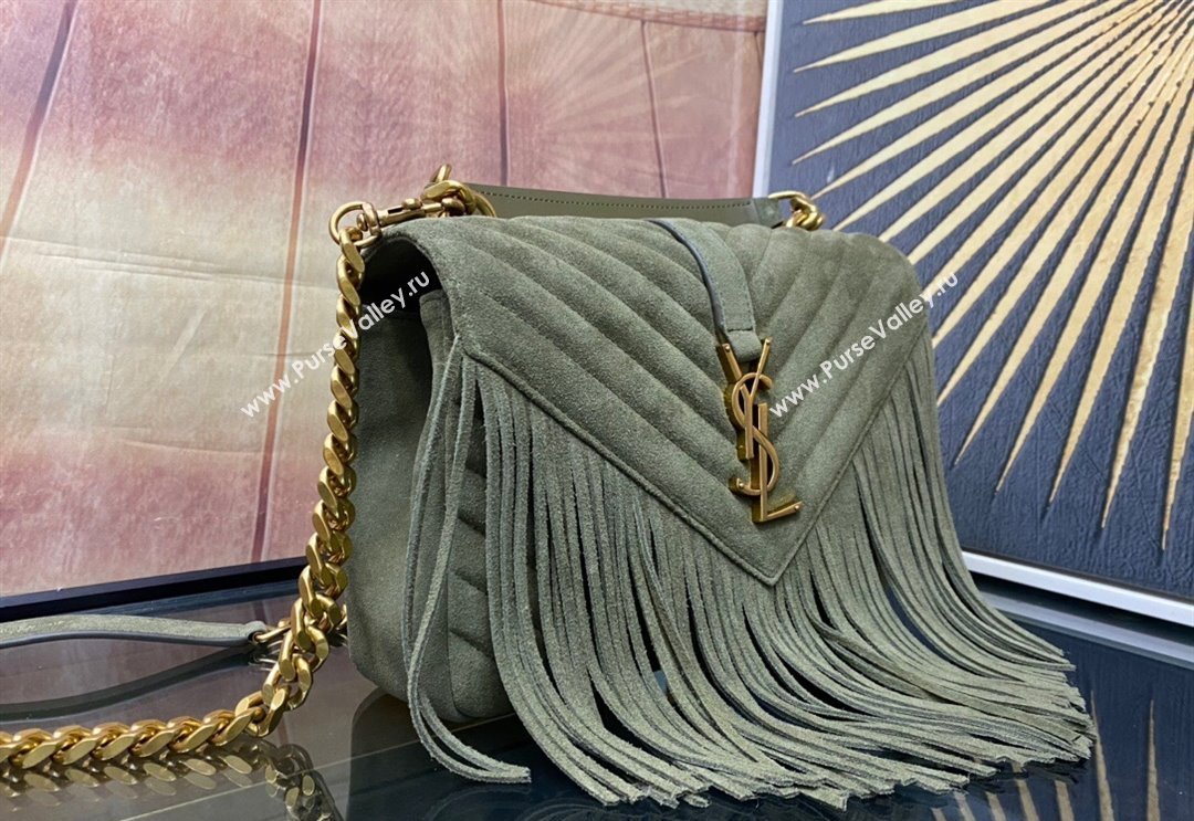 Saint Laurent College Suede Medium Chain Bag with Fringe 487213 Green 2024 (YY-240118095)