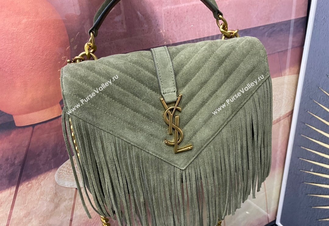 Saint Laurent College Suede Medium Chain Bag with Fringe 487213 Green 2024 (YY-240118095)