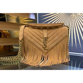 Saint Laurent College Suede Medium Chain Bag with Fringe 487213 Camel Brown 2024 (YY-240118096)