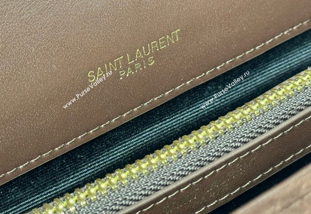 Saint Laurent College Medium Chain Bag in Quilted Suede 487213 Dark Brown 2024 (YY-240118088)