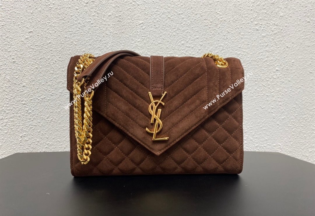 Saint Laurent Envelope Medium Bag in Suede 487206 Dark Brown 2024 (YY-240118099)