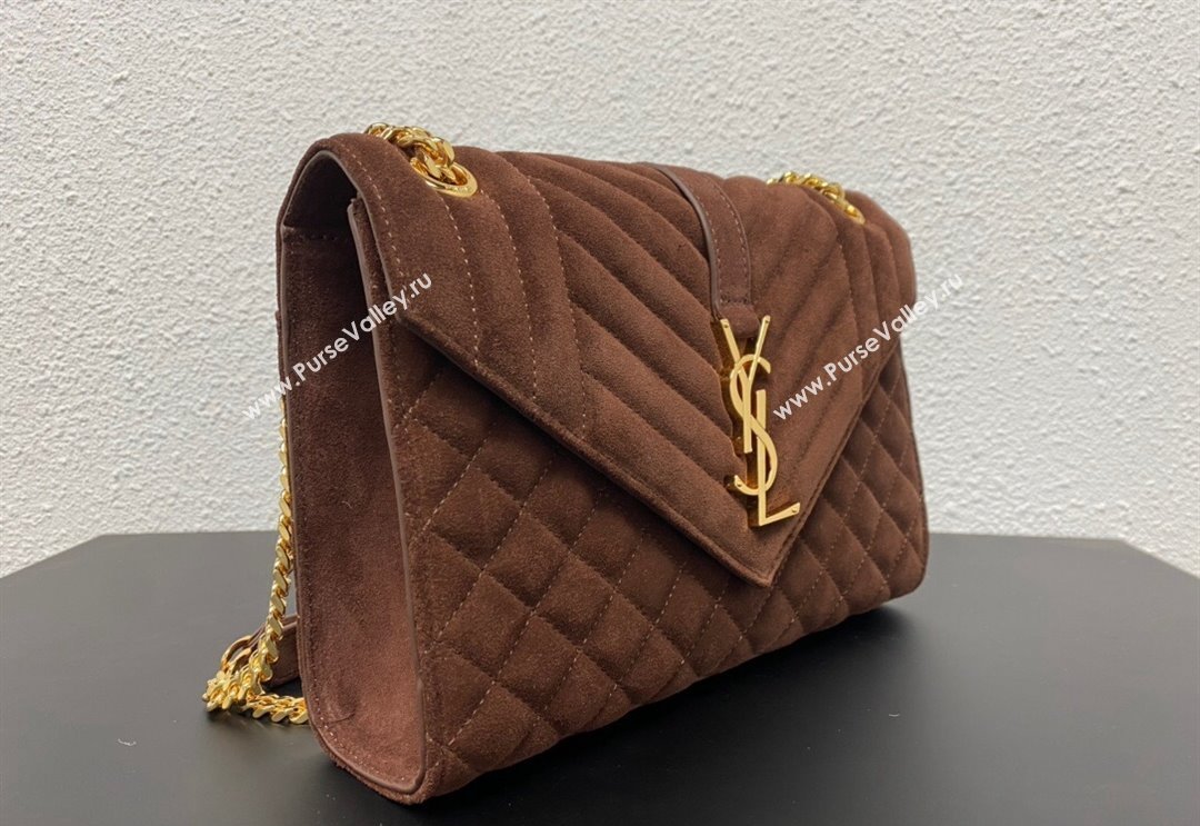 Saint Laurent Envelope Medium Bag in Suede 487206 Dark Brown 2024 (YY-240118099)