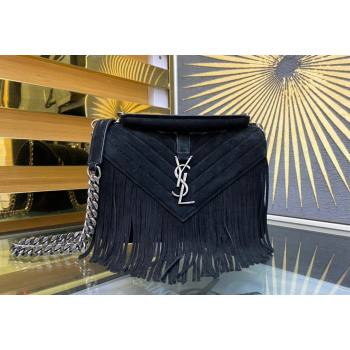 Saint Laurent College Suede Medium Chain Bag with Fringe 487213 Black 2024 (YY-240118097)