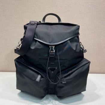 Prada Mens Re-Nylon and leather backpack bag 2VZ108 Black 2024 (YZ-240119009)