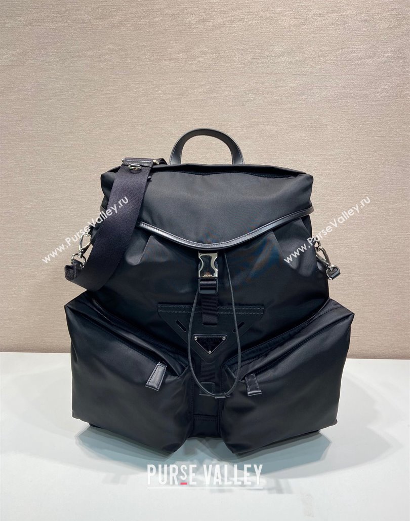 Prada Mens Re-Nylon and leather backpack bag 2VZ108 Black 2024 (YZ-240119009)