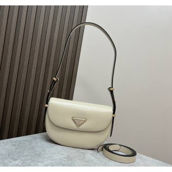 Prada Arque leather moon shoulder bag 1BD365 Cream White 2024 (YZ-240119012)