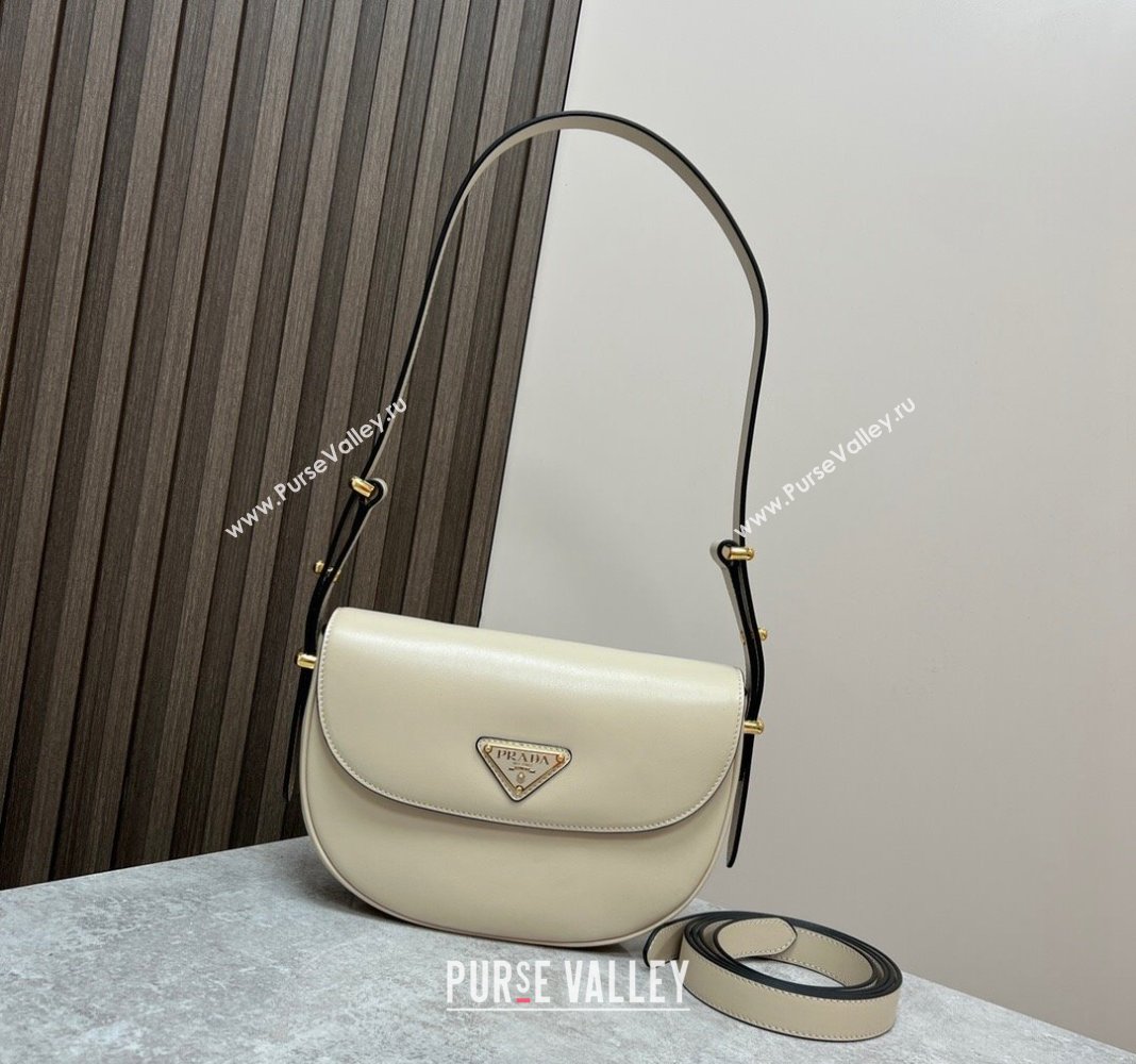 Prada Arque leather moon shoulder bag 1BD365 Cream White 2024 (YZ-240119012)