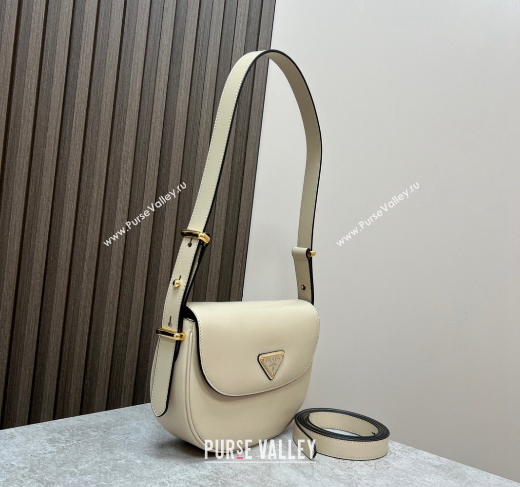 Prada Arque leather moon shoulder bag 1BD365 Cream White 2024 (YZ-240119012)