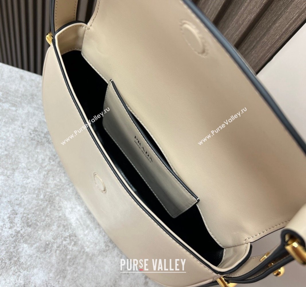 Prada Arque leather moon shoulder bag 1BD365 Cream White 2024 (YZ-240119012)