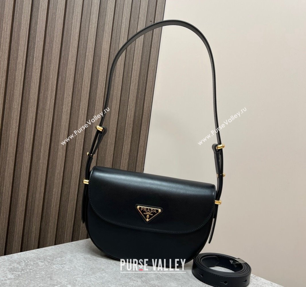 Prada Arque leather moon shoulder bag 1BD365 Black 2024 (YZ-240119013)