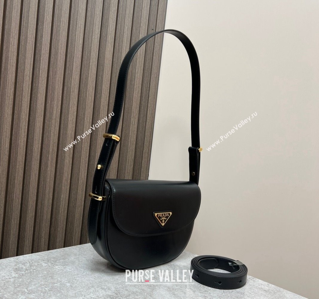 Prada Arque leather moon shoulder bag 1BD365 Black 2024 (YZ-240119013)