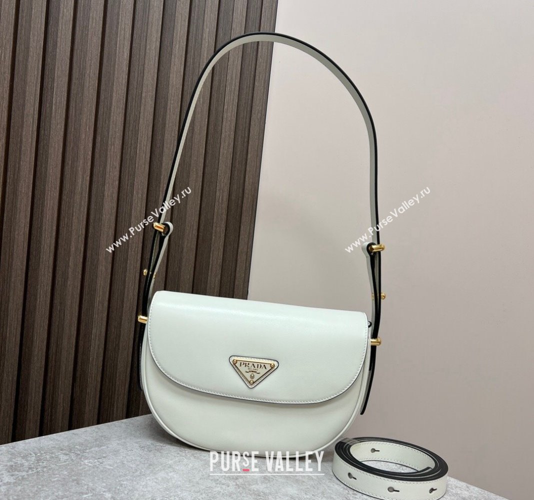 Prada Arque leather moon shoulder bag 1BD365 White 2024 (YZ-240119014)