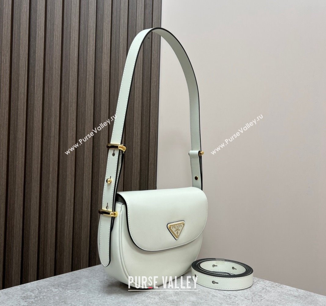 Prada Arque leather moon shoulder bag 1BD365 White 2024 (YZ-240119014)