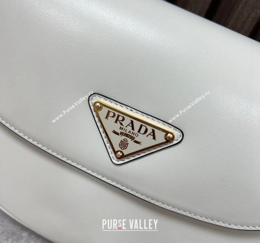 Prada Arque leather moon shoulder bag 1BD365 White 2024 (YZ-240119014)