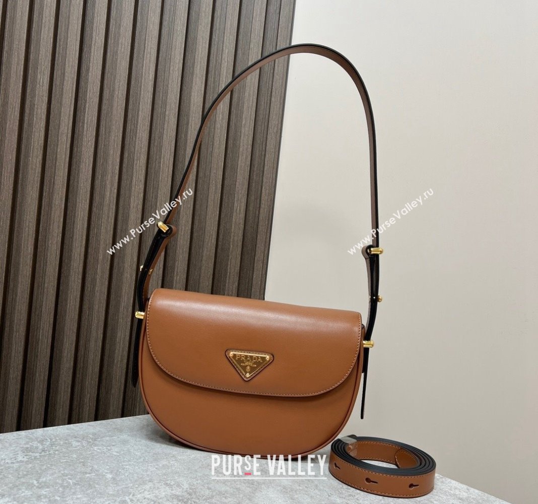 Prada Arque leather moon shoulder bag 1BD365 Cognac brown 2024 (YZ-240119015)