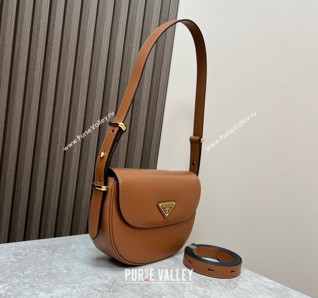 Prada Arque leather moon shoulder bag 1BD365 Cognac brown 2024 (YZ-240119015)