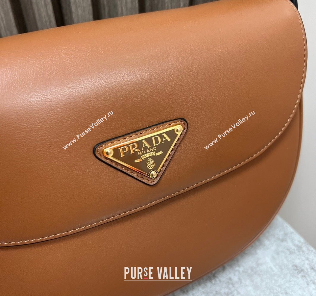 Prada Arque leather moon shoulder bag 1BD365 Cognac brown 2024 (YZ-240119015)