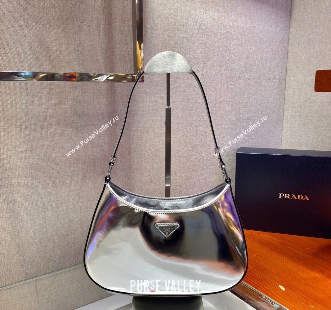 Prada Cleo Brushed Leather Hobo Bag 1BC499 Silver 2024 (YZ-240524102)