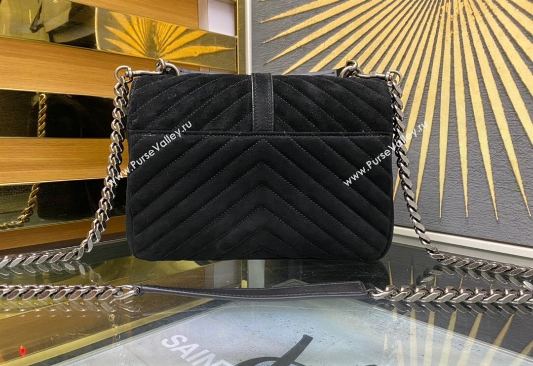 Saint Laurent College Suede Medium Chain Bag with Fringe 487213 Black 2024 (YY-240118097)