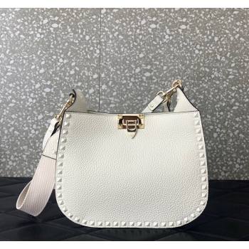 Valentino Rockstud Grainy Calfskin Hobo bag White 2024 VLTN0042 (LN-240119051)