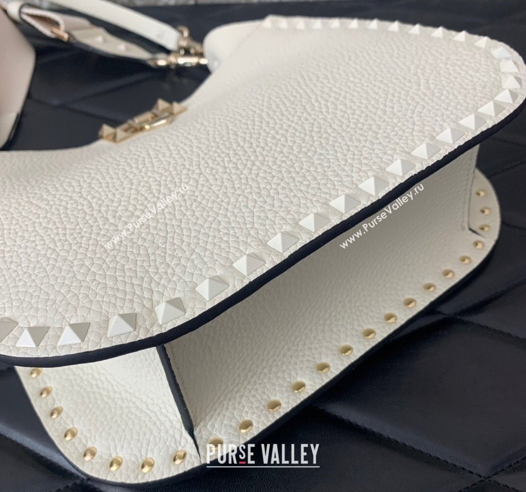 Valentino Rockstud Grainy Calfskin Hobo bag White 2024 VLTN0042 (LN-240119051)