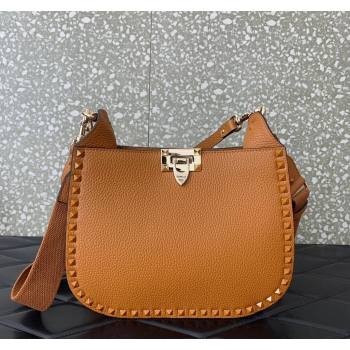 Valentino Rockstud Grainy Calfskin Hobo bag Brown 2024 VLTN0042 (LN-240119052)