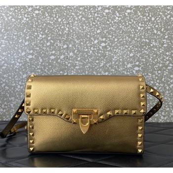 Valentino Small Rockstud Metallic Grainy Calfskin Crossbody bag Gold 2024 VLTN0322 (LN-240119053)