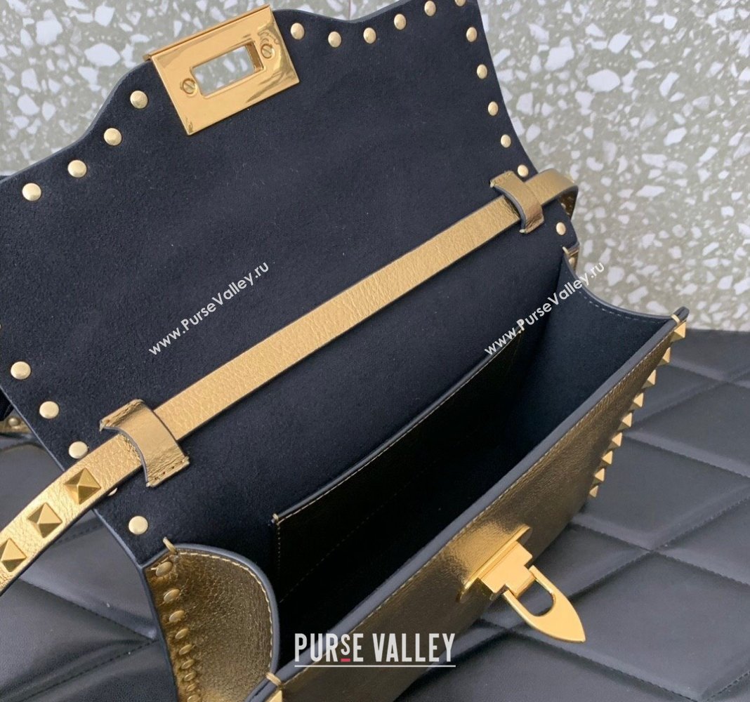 Valentino Small Rockstud Metallic Grainy Calfskin Crossbody bag Gold 2024 VLTN0322 (LN-240119053)