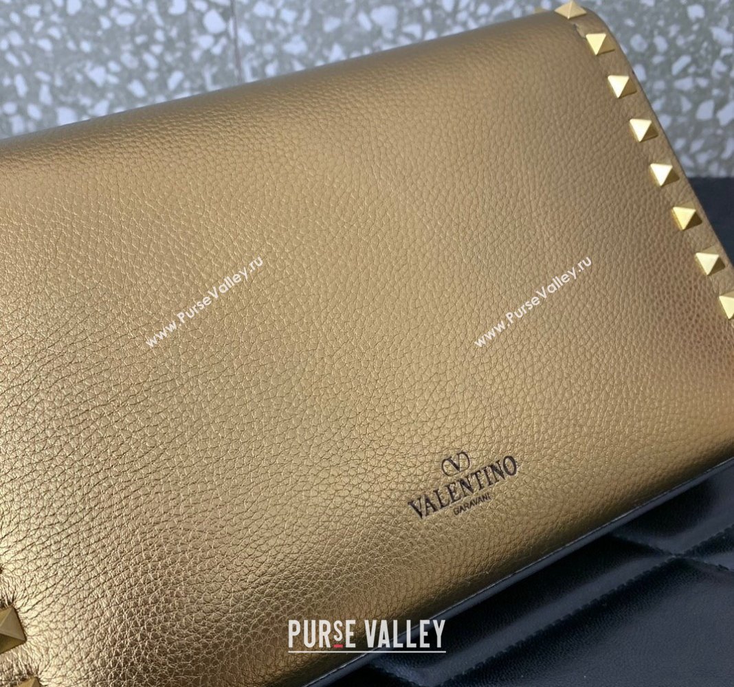 Valentino Small Rockstud Metallic Grainy Calfskin Crossbody bag Gold 2024 VLTN0322 (LN-240119053)