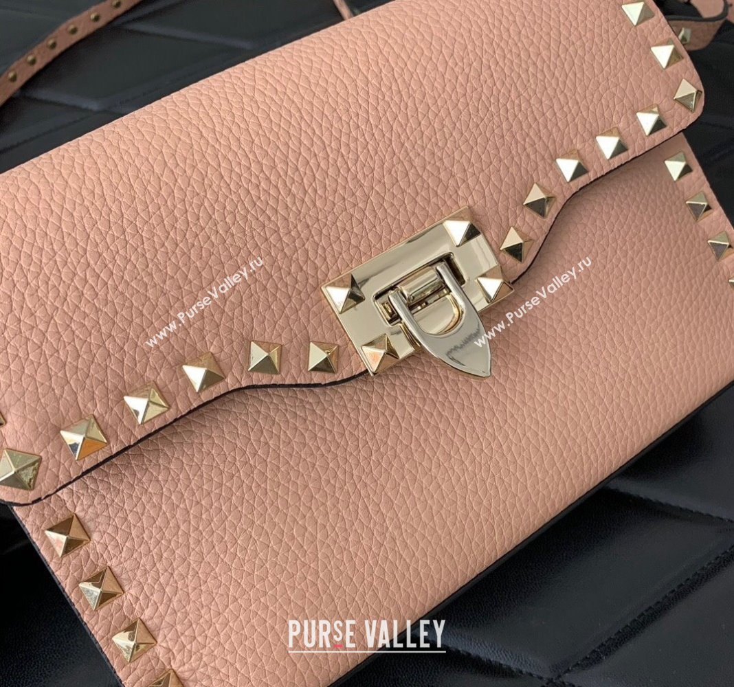 Valentino Small Rockstud Grainy Calfskin Crossbody bag Pink 2024 VLTN0322 (LN-240119054)