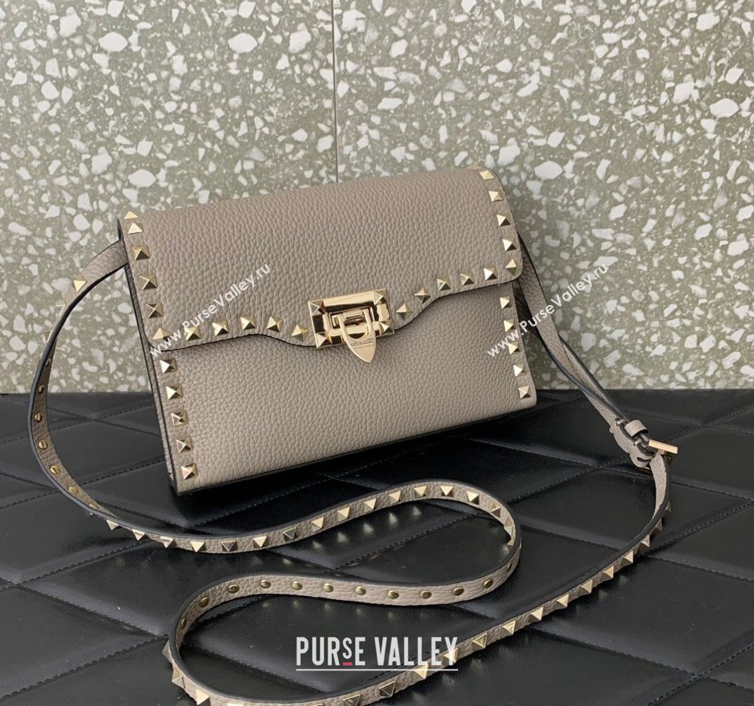 Valentino Small Rockstud Grainy Calfskin Crossbody bag Grey 2024 VLTN0322 (LN-240119056)