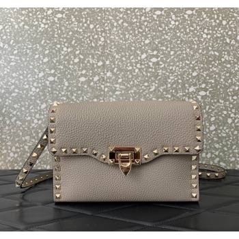 Valentino Small Rockstud Grainy Calfskin Crossbody bag Grey 2024 VLTN0322 (LN-240119056)