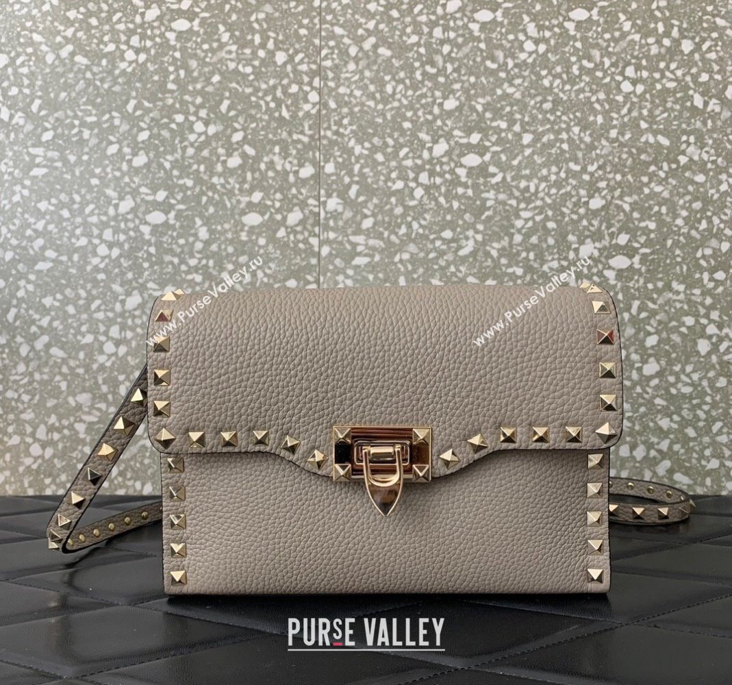 Valentino Small Rockstud Grainy Calfskin Crossbody bag Grey 2024 VLTN0322 (LN-240119056)