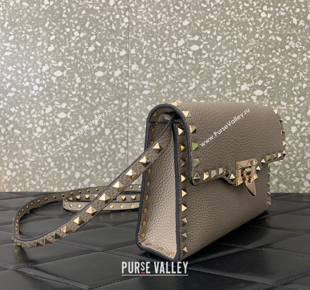 Valentino Small Rockstud Grainy Calfskin Crossbody bag Grey 2024 VLTN0322 (LN-240119056)