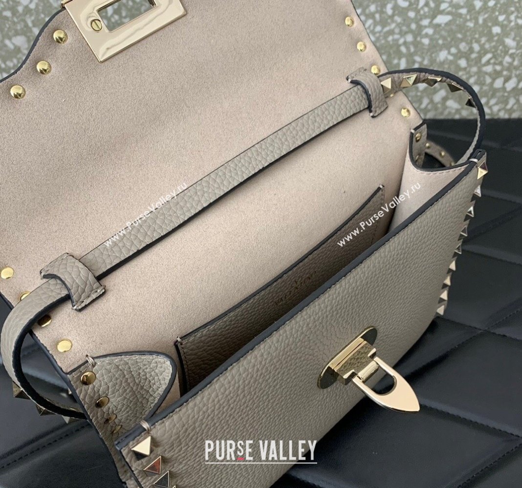 Valentino Small Rockstud Grainy Calfskin Crossbody bag Grey 2024 VLTN0322 (LN-240119056)