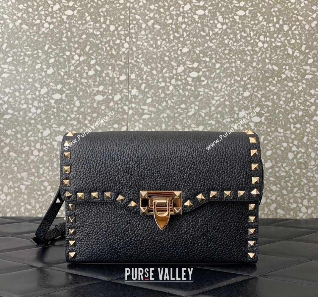 Valentino Small Rockstud Grainy Calfskin Crossbody bag Black 2024 VLTN0322 (LN-240119057)