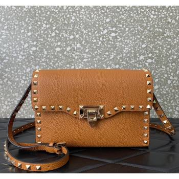 Valentino Small Rockstud Grainy Calfskin Crossbody bag Golden Brown 2024 VLTN0322 (LN-240119058)