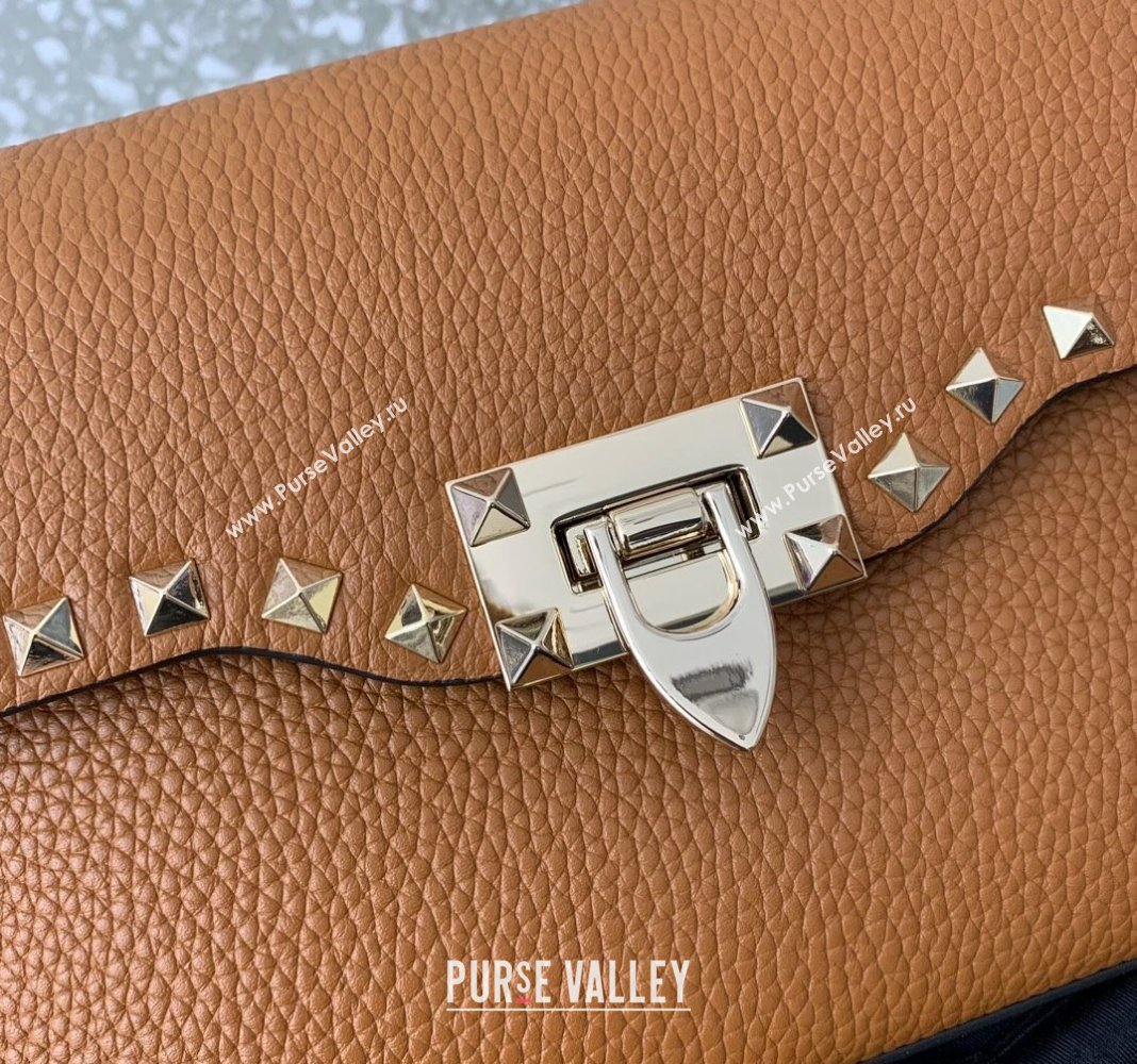 Valentino Small Rockstud Grainy Calfskin Crossbody bag Golden Brown 2024 VLTN0322 (LN-240119058)