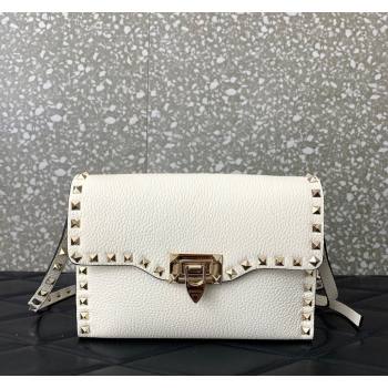 Valentino Small Rockstud Grainy Calfskin Crossbody bag White 2024 VLTN0322 (LN-240119059)