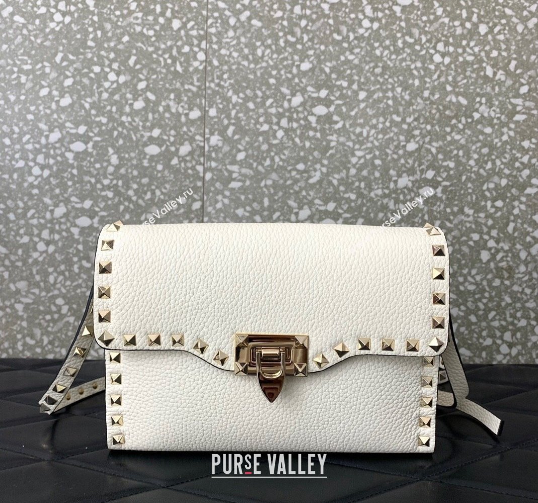 Valentino Small Rockstud Grainy Calfskin Crossbody bag White 2024 VLTN0322 (LN-240119059)