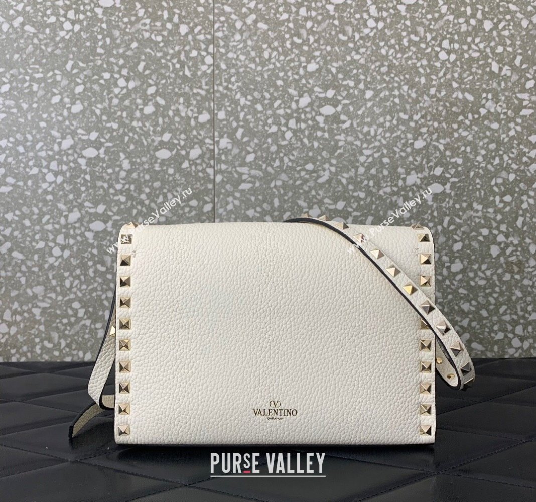 Valentino Small Rockstud Grainy Calfskin Crossbody bag White 2024 VLTN0322 (LN-240119059)