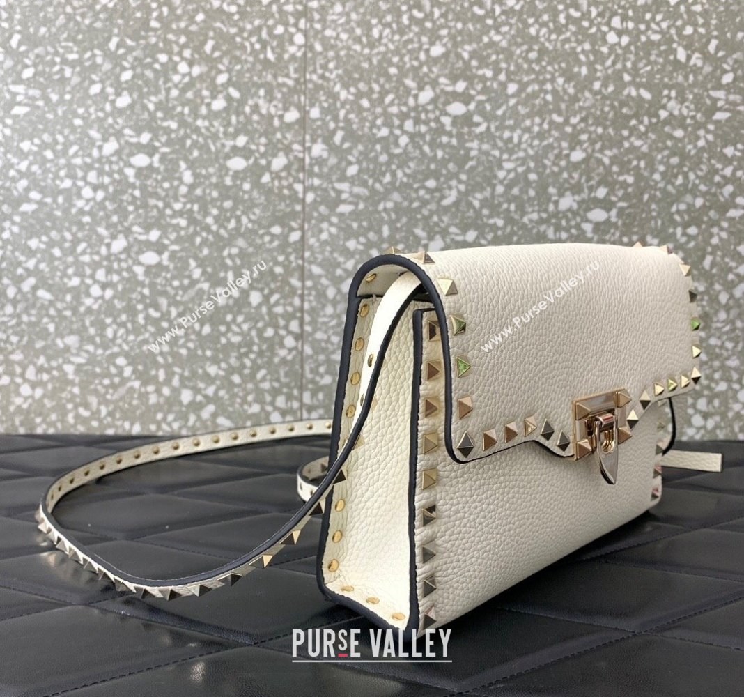 Valentino Small Rockstud Grainy Calfskin Crossbody bag White 2024 VLTN0322 (LN-240119059)