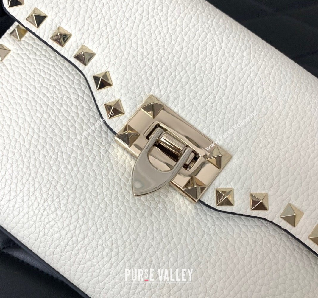 Valentino Small Rockstud Grainy Calfskin Crossbody bag White 2024 VLTN0322 (LN-240119059)