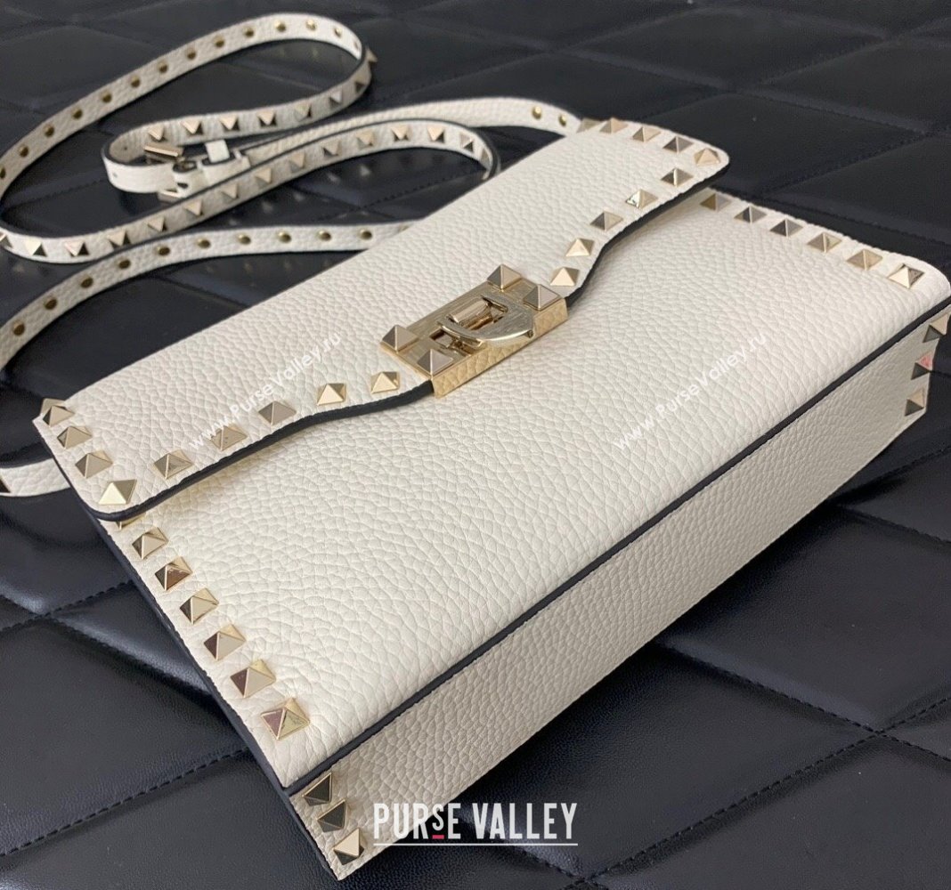 Valentino Small Rockstud Grainy Calfskin Crossbody bag White 2024 VLTN0322 (LN-240119059)