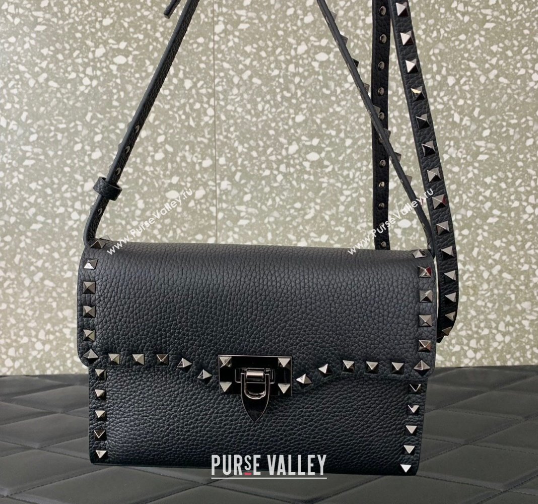 Valentino Small Rockstud Grainy Calfskin Crossbody bag Black 2024 VLTN0322 (LN-240119060)