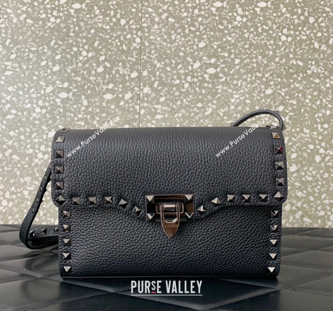 Valentino Small Rockstud Grainy Calfskin Crossbody bag Black 2024 VLTN0322 (LN-240119060)